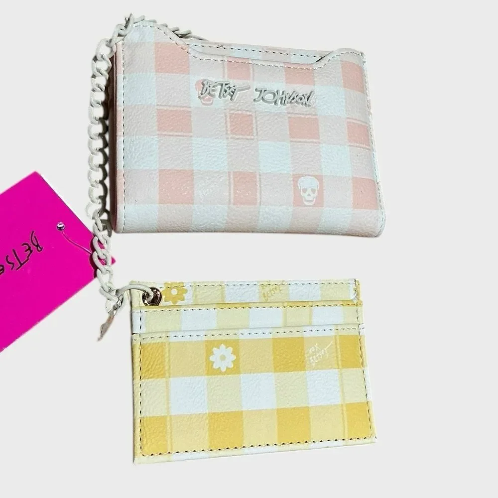 Betsey Johnson 2 Piece Gingham Wallet & Card Holder Set NWT